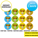 Editable Plim plim safari  Party Kit – Canva Templates (Chip Bags, Labels & More)
