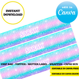 Editable Mermaid tail Party Kit – Canva Templates (Chip Bags, Labels & More)
