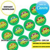 Tortugas Ninja – Plantillas de Canva (bolsas de papas fritas, etiquetas y más)