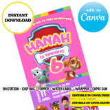 Patrulla Canina, plantilla editable, descarga digital instantánea editable de Canva, bolsa de papas fritas, adorno, etiqueta