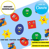 Editable Bob the train Party Kit – Canva Templates (Chip Bags, Labels & More)