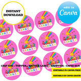 Editable Bichikids Party Kit – Canva Templates (Chip Bags, Labels & More)