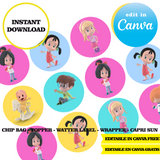 Editable Cleo and cuquin Party Kit – Canva Templates (Chip Bags, Labels & More)