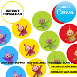 Editable Teletubbies  Party Kit – Canva Templates (Chip Bags, Labels & More)