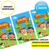 Editable Leo the Wildlife Ranger Party Kit – Canva Templates (Chip Bags, Labels & More)