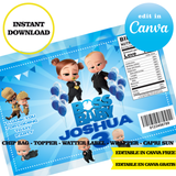 Kit editable para la fiesta del Jefe Bebé: plantillas de Canva (bolsas para papas fritas, etiquetas y más)