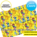 Pokémon, plantilla editable, descarga digital instantánea editable de Canva, bolsa de patatas fritas, adorno, etiqueta