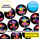 Editable Charlie colorform city Party Kit – Canva Templates (Chip Bags, Labels & More)