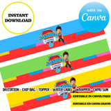 Patrulla Canina, plantilla editable, descarga digital instantánea editable de Canva, bolsa de papas fritas, adorno, etiqueta