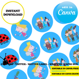 Ben and Holly, editable template, Canva editable instant digital download, chip bag, topper, label, capri sun