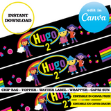 Editable Charlie colorform city Party Kit – Canva Templates (Chip Bags, Labels & More)