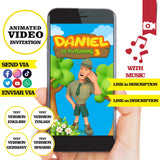 Invitación animada de cumpleaños de Leo, el guardabosques: video personalizado