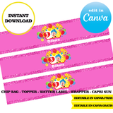 Editable Plim plim Party Kit – Canva Templates (Chip Bags, Labels & More)