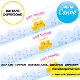 Editable Rubber duck baby shower Party Kit – Canva Templates (Chip Bags, Labels & More)