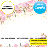 Editable Unicorn glitter Party Kit – Canva Templates (Chip Bags, Labels & More)