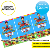 Patrulla Canina, plantilla editable, descarga digital instantánea editable de Canva, bolsa de papas fritas, adorno, etiqueta