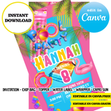 Kit editable para fiesta en la piscina: plantillas de Canva (bolsas de papas fritas, etiquetas y más)