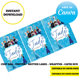 Editable Frozen Party Kit – Canva Templates (Chip Bags, Labels & More)