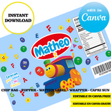 Editable Bob the train Party Kit – Canva Templates (Chip Bags, Labels & More)