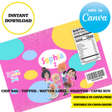 Editable Cleo and cuquin Party Kit – Canva Templates (Chip Bags, Labels & More)