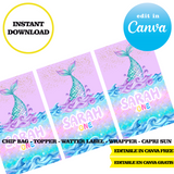 Editable Mermaid tail Party Kit – Canva Templates (Chip Bags, Labels & More)