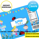 Ben and Holly, editable template, Canva editable instant digital download, chip bag, topper, label, capri sun