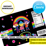 Editable Charlie colorform city Party Kit – Canva Templates (Chip Bags, Labels & More)