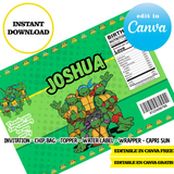 Tortugas Ninja – Plantillas de Canva (bolsas de papas fritas, etiquetas y más)