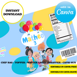 Editable Cleo and cuquin Party Kit – Canva Templates (Chip Bags, Labels & More)