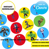 Editable Spidey and His Amazing Friends Party Kit – Canva Templates (Chip Bags, Labels & More)