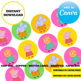 Editable Peppa Pig Party Kit – Canva Templates (Chip Bags, Labels & More)