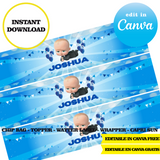 Kit editable para la fiesta del Jefe Bebé: plantillas de Canva (bolsas para papas fritas, etiquetas y más)