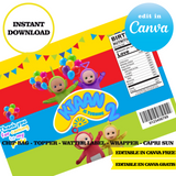 Editable Teletubbies  Party Kit – Canva Templates (Chip Bags, Labels & More)