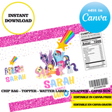 Editable My little pony Party Kit – Canva Templates (Chip Bags, Labels & More)