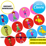 Editable Biper y sus amigos Party Kit – Canva Templates (Chip Bags, Labels & More)
