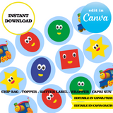 Editable Bob the train Party Kit – Canva Templates (Chip Bags, Labels & More)