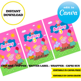 Editable Peppa Pig Party Kit – Canva Templates (Chip Bags, Labels & More)