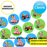 Editable Mickey Farm Party Kit – Canva Templates (Chip Bags, Labels & More)