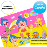 Fiesta en la piscina Plim Plim, Plantillas de Canva, Invitación, Bolsas de Papas Fritas, Etiquetas, Capri Sun, Adornos (Copia)