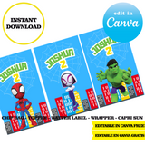 Editable Spidey and His Amazing Friends Party Kit – Canva Templates (Chip Bags, Labels & More)