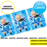 Kit editable para la fiesta del Jefe Bebé: plantillas de Canva (bolsas para papas fritas, etiquetas y más)