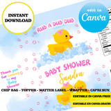 Editable Rubber duck baby shower Party Kit – Canva Templates (Chip Bags, Labels & More)