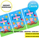 Editable Peppa Pig Party Kit – Canva Templates (Chip Bags, Labels & More)