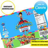 Patrulla Canina, plantilla editable, descarga digital instantánea editable de Canva, bolsa de papas fritas, adorno, etiqueta