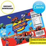 Blaze y los Monster Machines – Plantillas de Canva (bolsas de papas fritas, etiquetas y más)