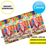 Circo digital Pomni: plantillas de Canva (bolsas para papas fritas, etiquetas y más)