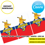 Pokémon, plantilla editable, descarga digital instantánea editable de Canva, bolsa de patatas fritas, adorno, etiqueta