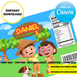 Editable Leo the Wildlife Ranger Party Kit – Canva Templates (Chip Bags, Labels & More)