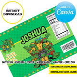 Tortugas Ninja – Plantillas de Canva (bolsas de papas fritas, etiquetas y más)