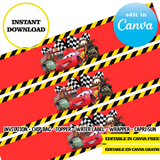 Coches, plantilla editable, descarga digital instantánea editable de Canva, bolsa de patatas fritas, adorno, etiqueta